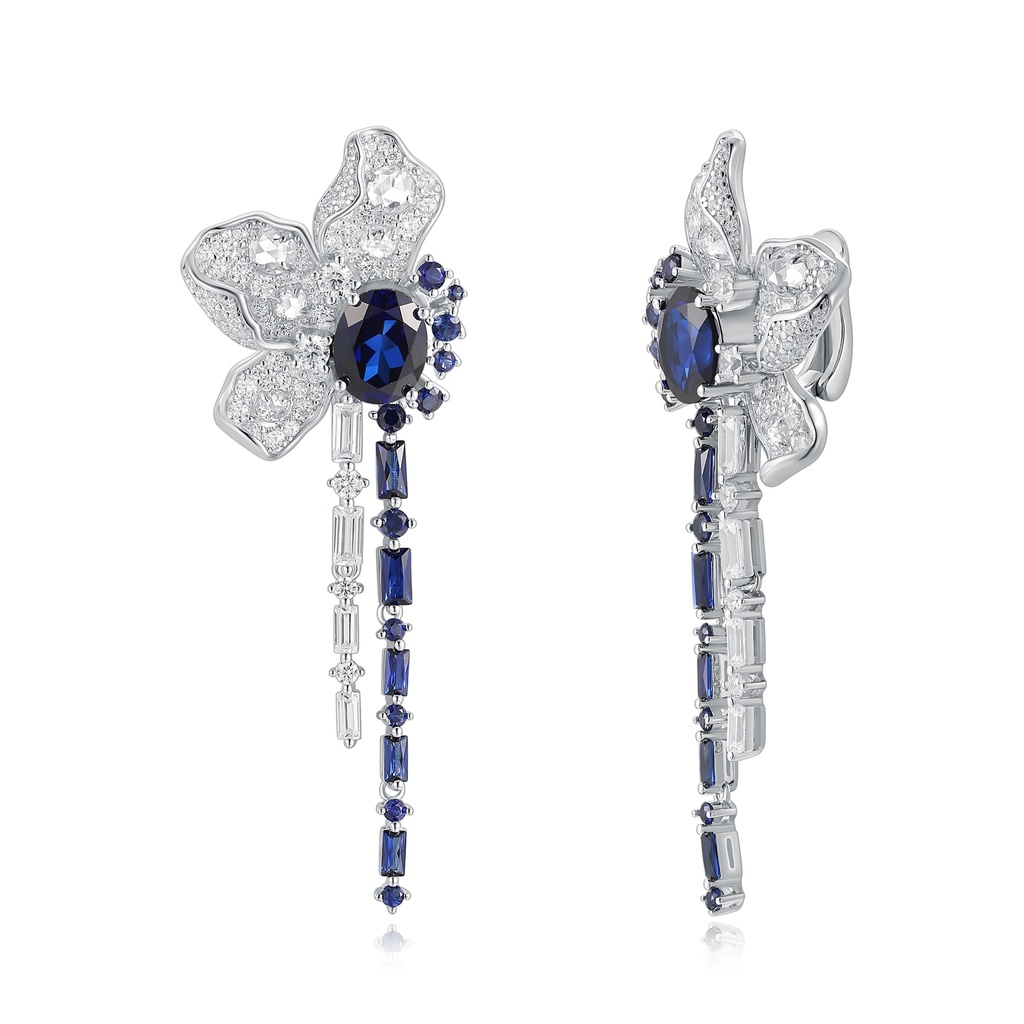 Luxury Sapphire Butterfly Drop Earrings with Sparkling Diamond Accents