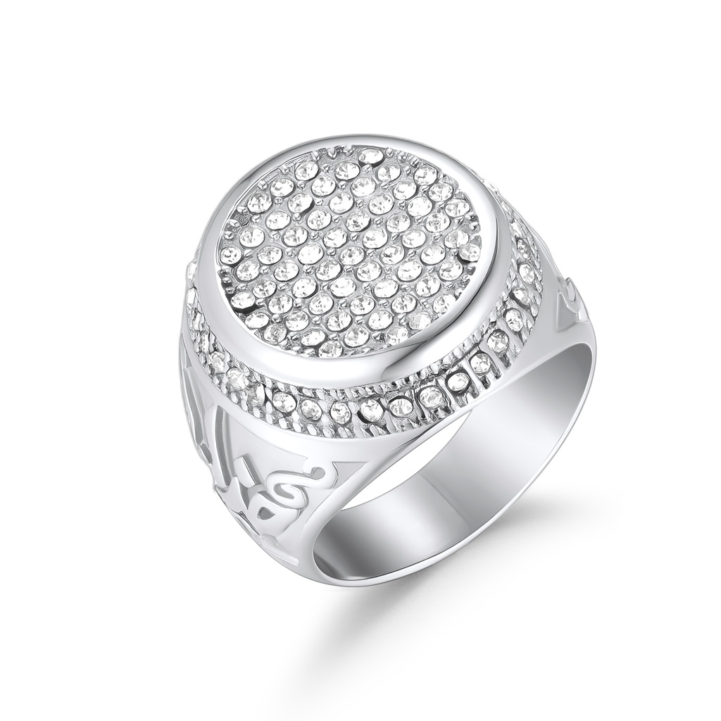 Luxury Stainless Steel Iced-Out Round Ring with CZ Stones