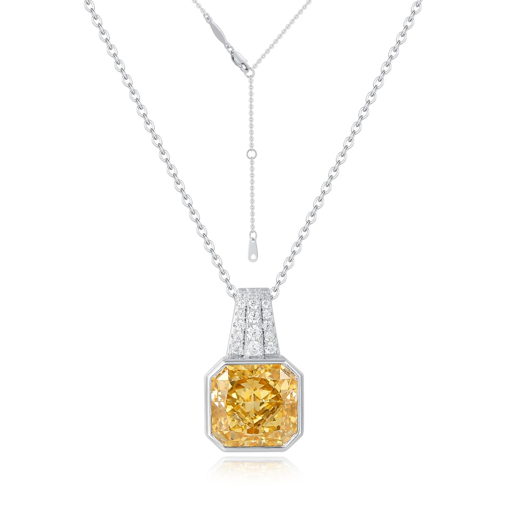 Luxury Stainless Steel Necklace with Yellow Gem and Crystal Accents