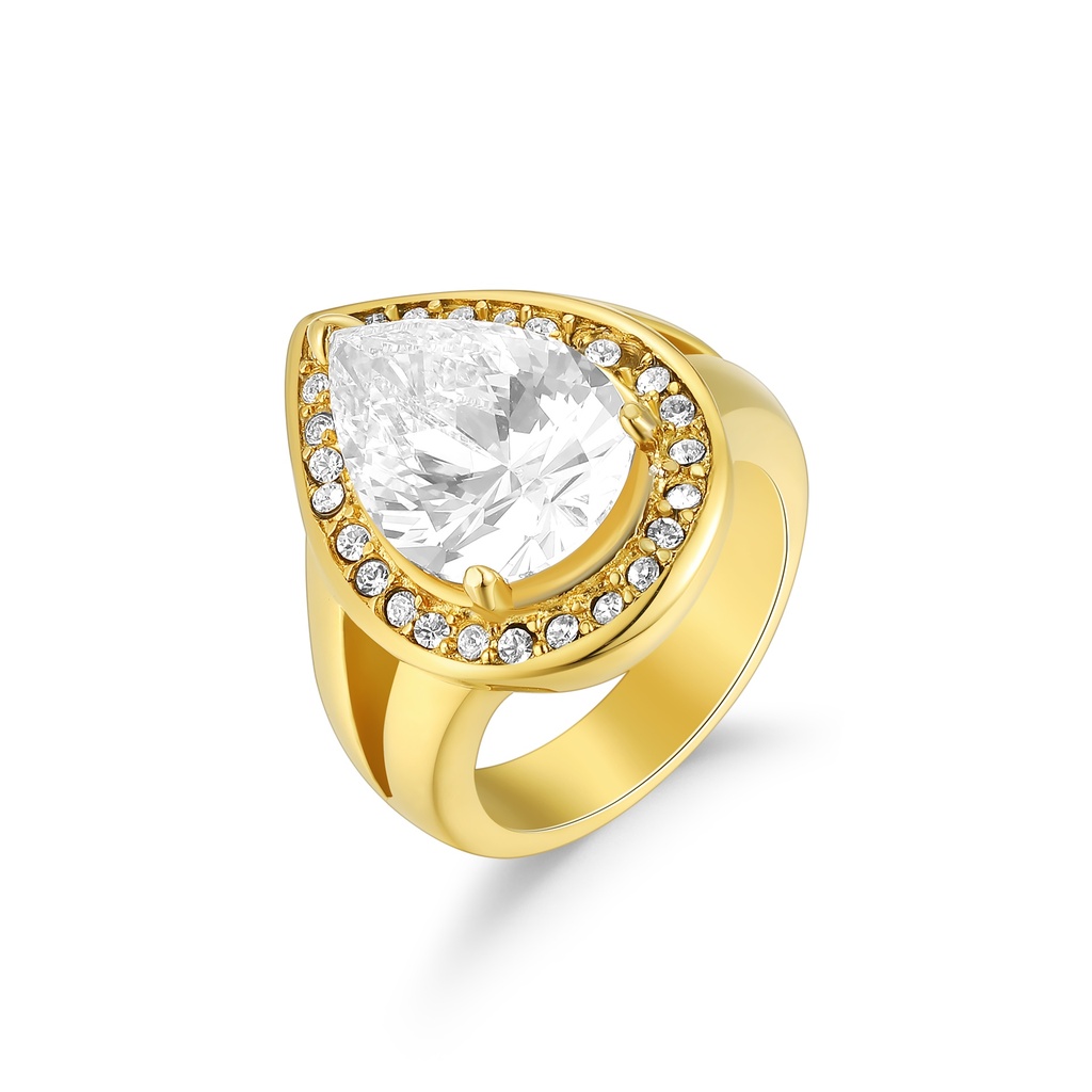 Luxury Teardrop Zircon Gold-Plated Stainless Steel Statement Ring