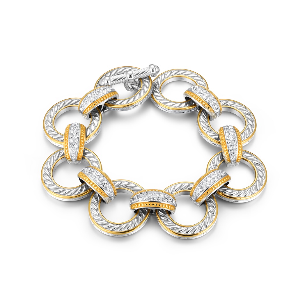 Luxury Two-Tone Circle Bracelet with Sparkling Crystal Pave Accents