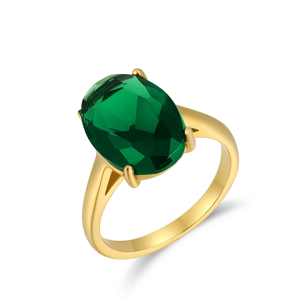 Bold Gold Ring with Large Emerald Green Statement Gem