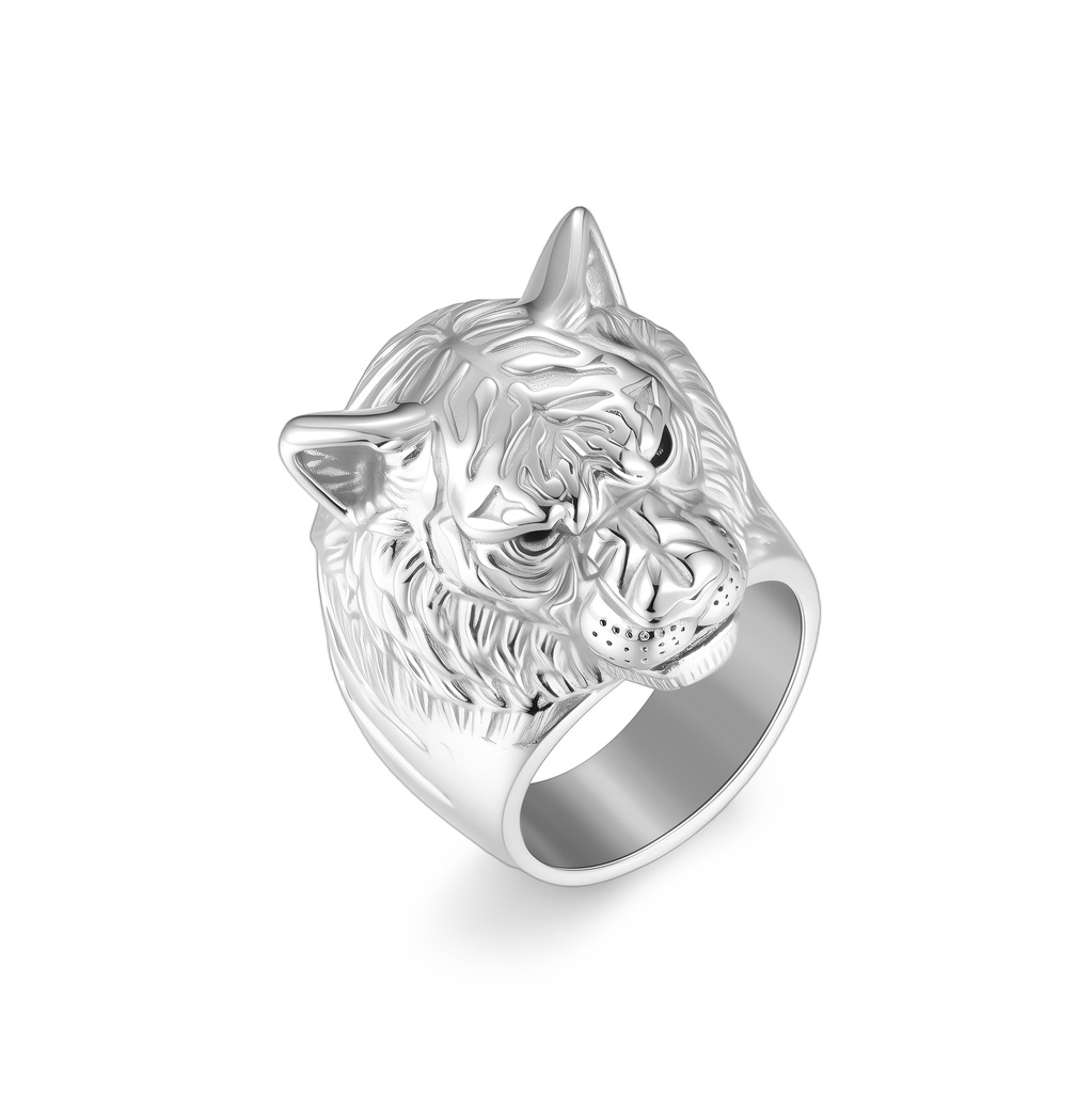 Majestic Tiger Head Stainless Steel Ring for Bold Style
