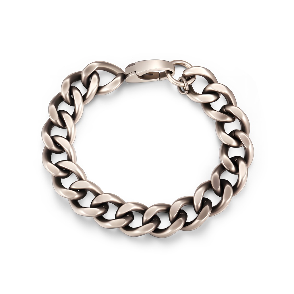 Matte Coffee-Tone Stainless Steel Cuban Chain Bracelet for Men