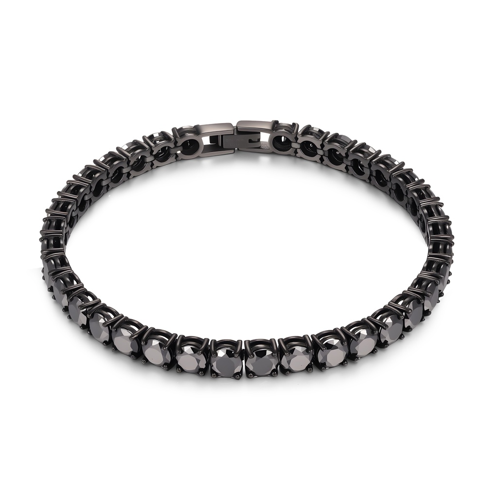 Men's Black Stainless Steel Tennis Bracelet with Round Cut Stones
