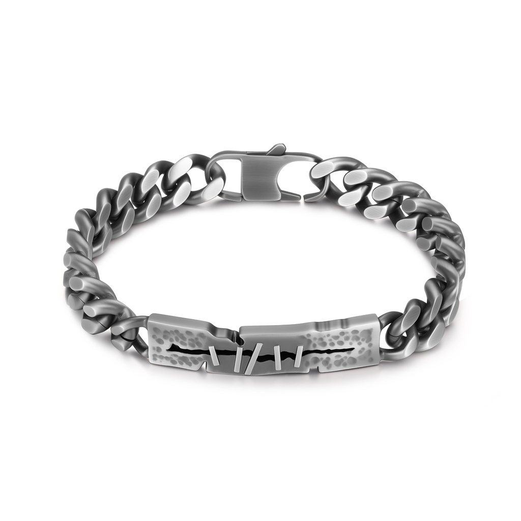 Men's Hammered Stainless Steel Chain Bracelet with Modern Clasp