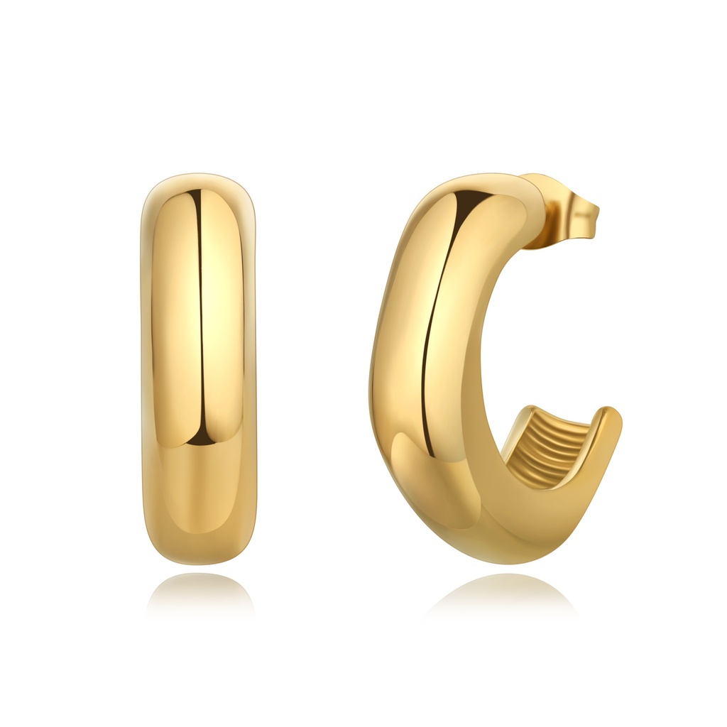 Minimalist Chunky Gold Huggie Earrings Stainless Steel No Stone