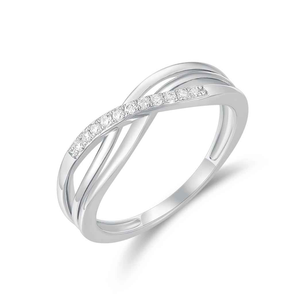 Minimalist Crisscross Stainless Steel Ring with Paved CZ Sparkle Band
