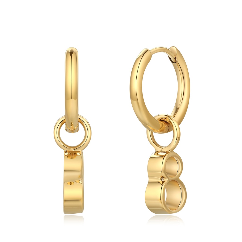 Minimalist Gold Hoop Earrings with Double Loop Stainless Steel Charm