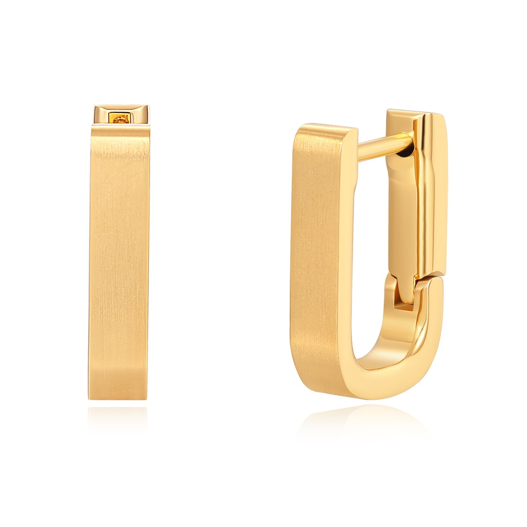 Minimalist Gold Hoop Earrings with Sleek Rectangular Brushed Finish