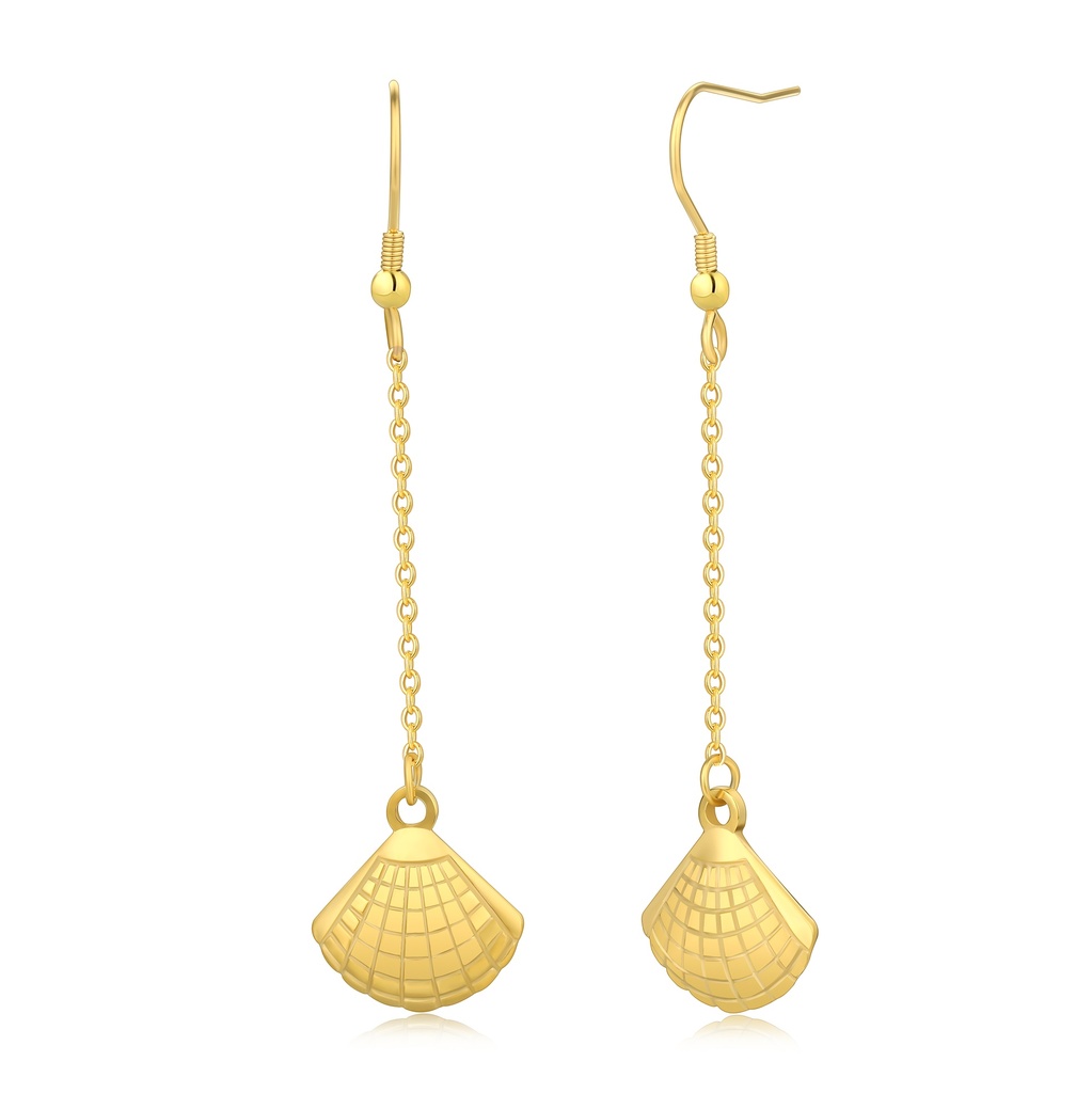 Minimalist Gold Seashell Chain Drop Earrings in Lightweight Steel