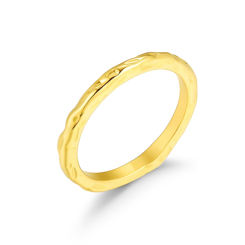 Minimalist Hammered Texture Gold-Tone Stainless Steel Stackable Ring
