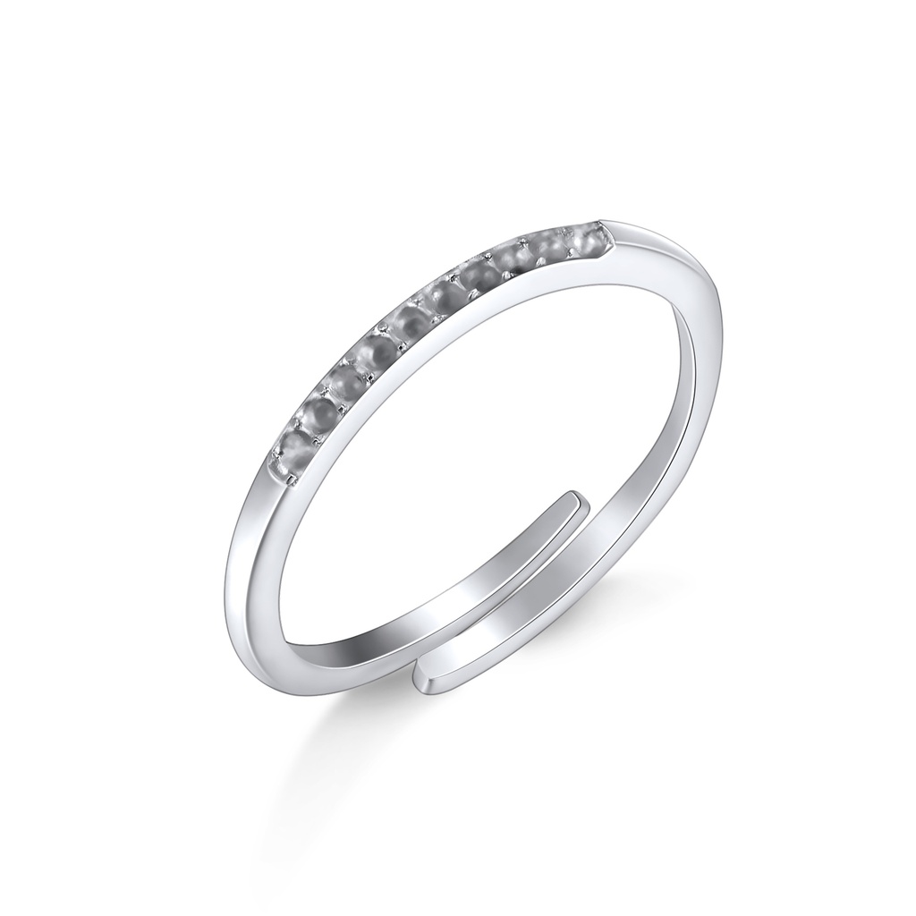 Minimalist Open Band Silver Ring with Tiny Crystal Accent