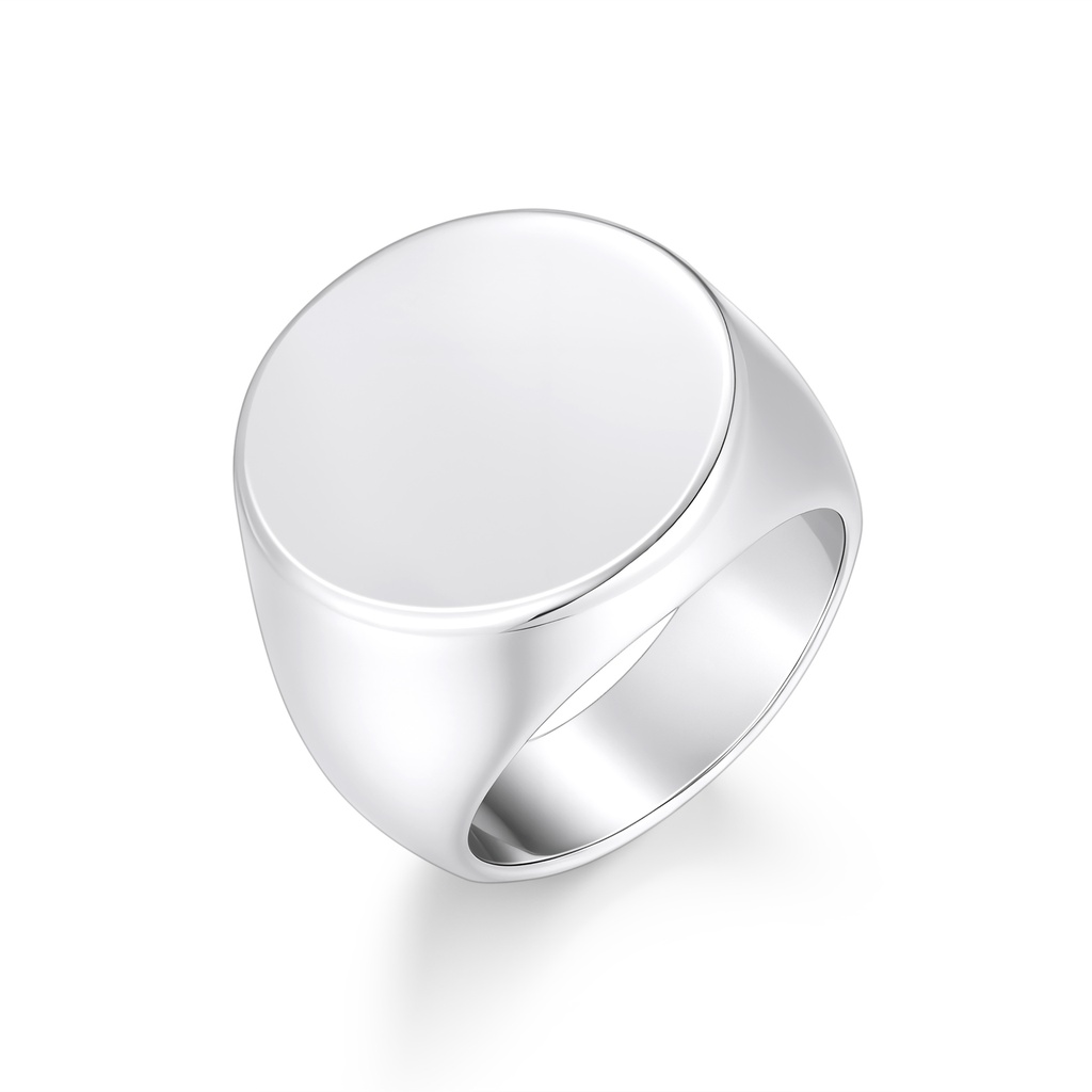 Minimalist Polished Oval Signet Ring in Stainless Steel Silver