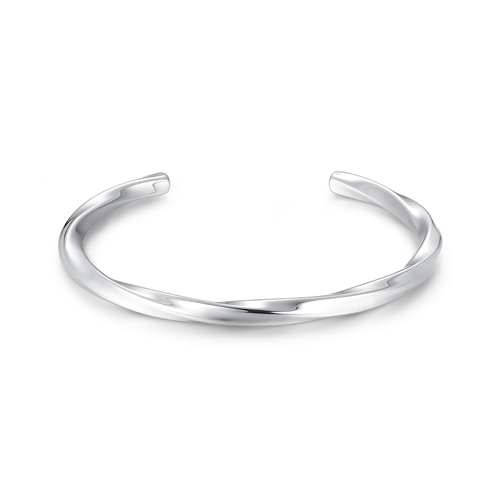 Minimalist Polished Twisted Stainless Steel Open Cuff Bangle Bracelet
