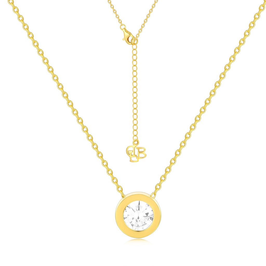 Minimalist Round Solitaire Necklace in Polished Gold Stainless Steel