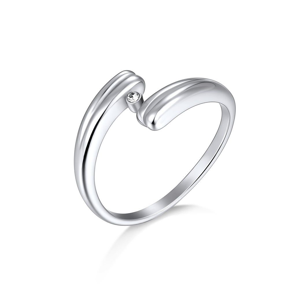 Minimalist Silver Open Band Ring with Subtle Crystal Accent