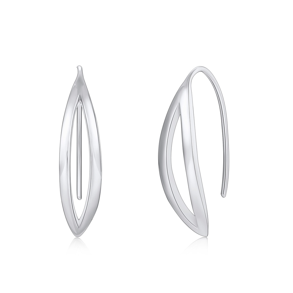 Minimalist Silver Stainless Steel Drop Earrings with Open Marquise Design