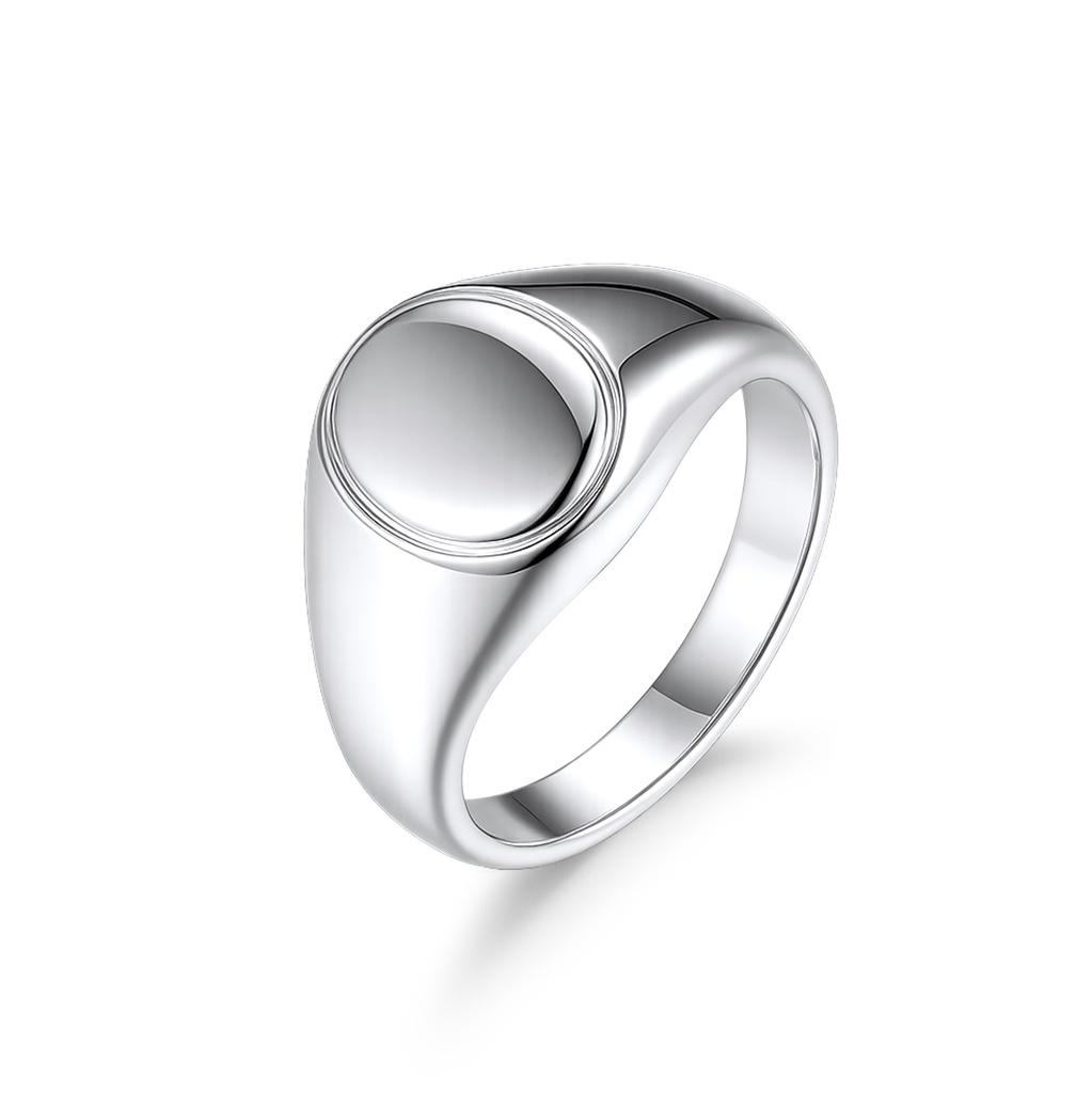 Minimalist Stainless Steel Signet Ring with Polished Oval Face