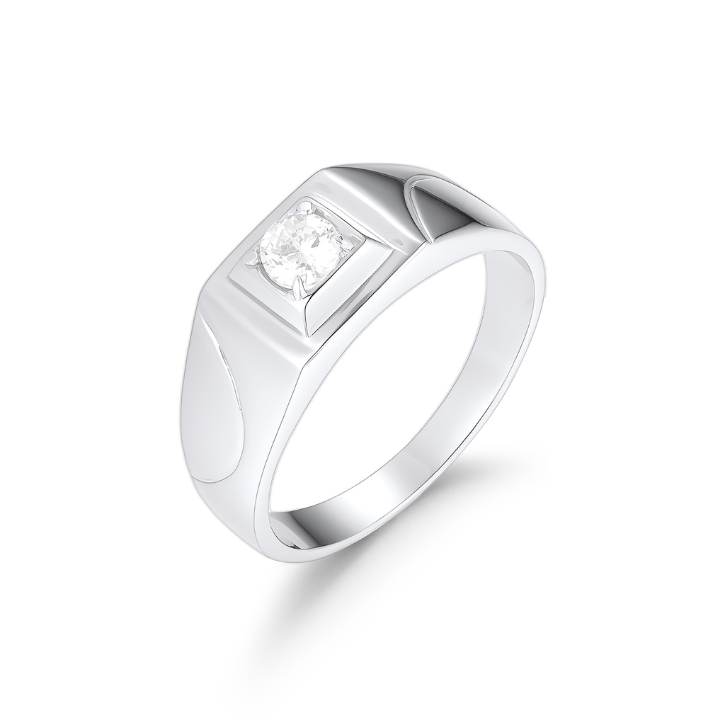 Minimalist Stainless Steel Solitaire Ring with Sparkling CZ Center