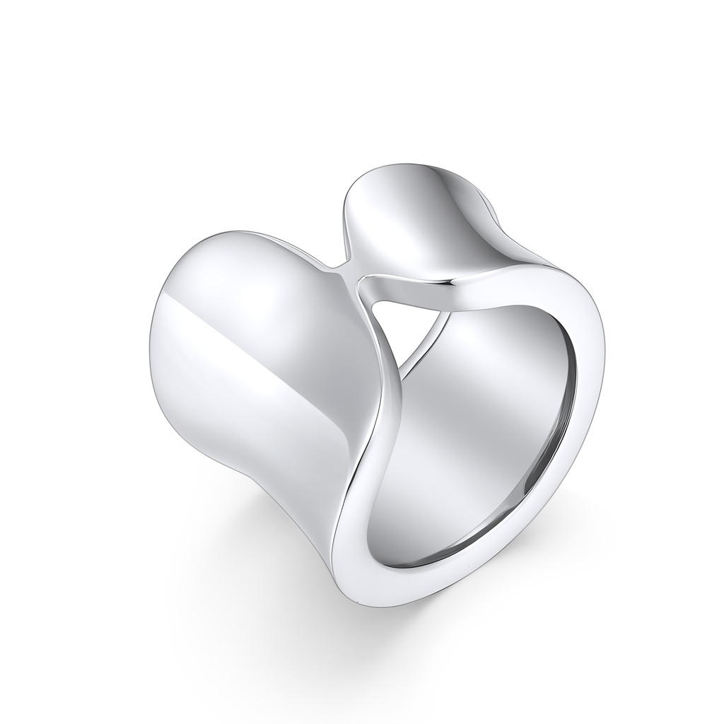 Minimalist Wide Band Stainless Steel Sculptural Statement Ring