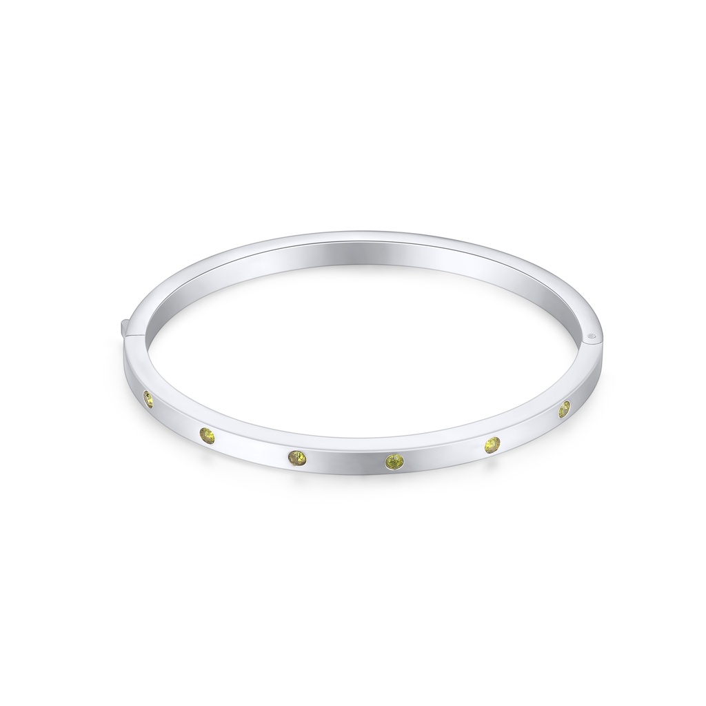 Minimalist silver bracelet with green zircon stones for everyday elegance.