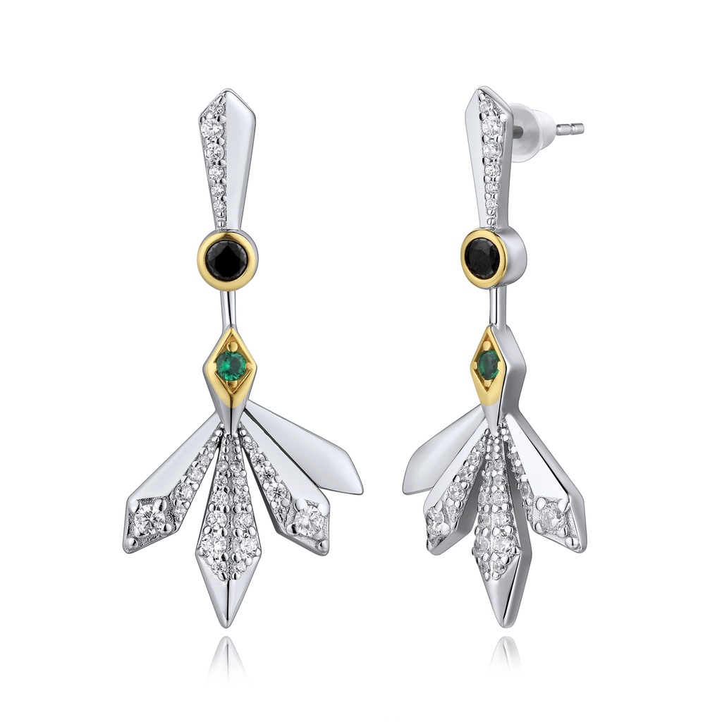 Mixed Metal Drop Earrings with Crystals and Nature-Inspired Design