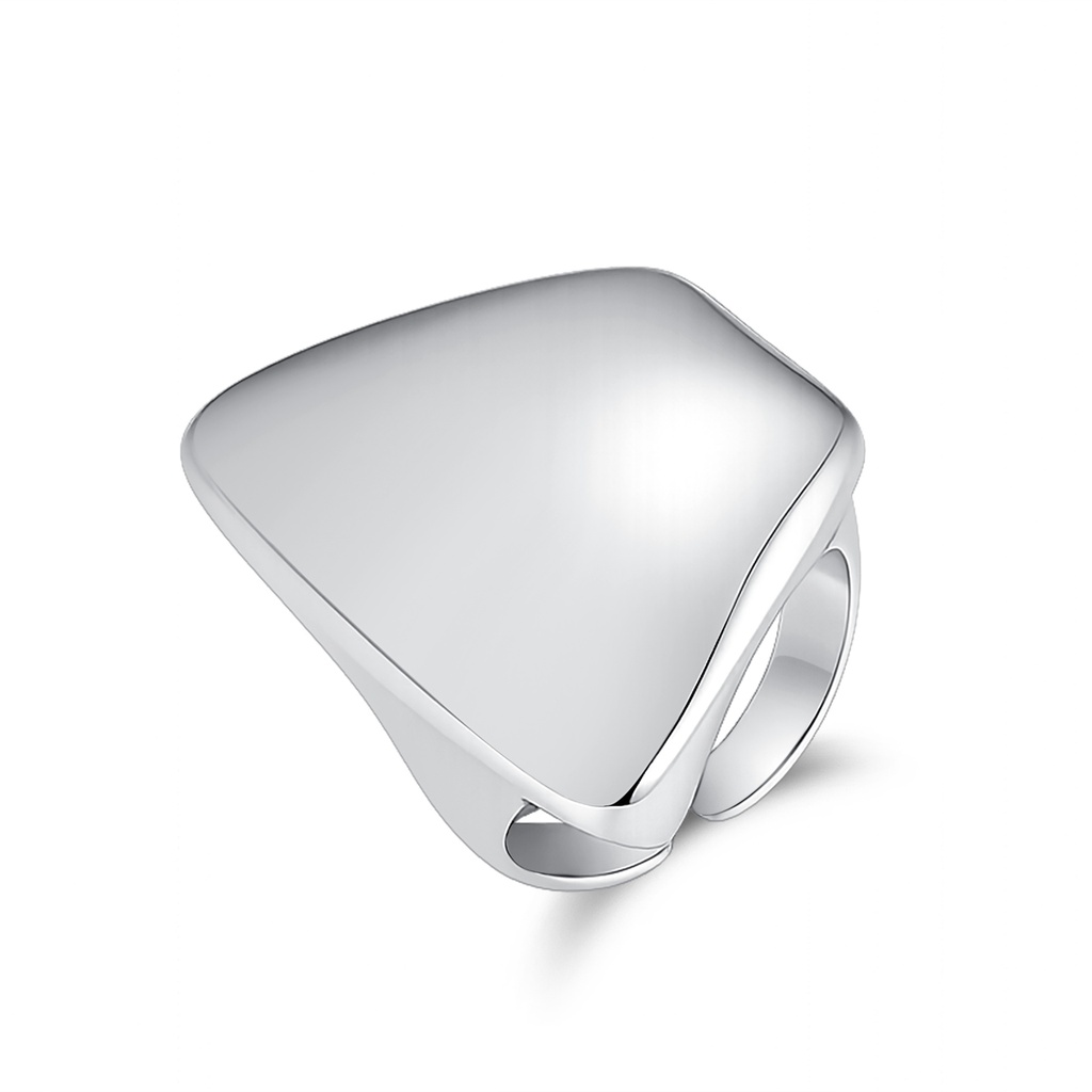 Modern Asymmetrical Polished Stainless Steel Ring with Sculptural Design