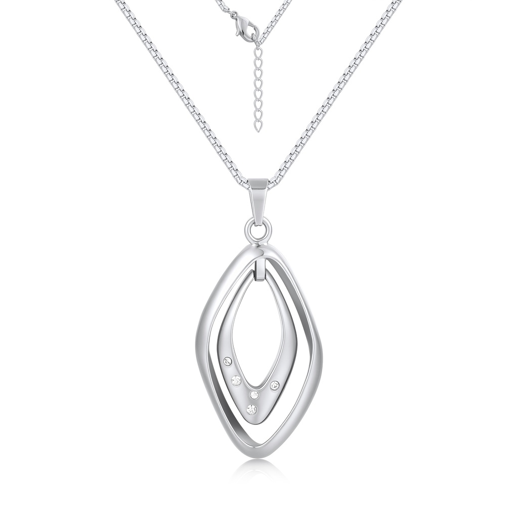 Modern Double-Layer Stainless Steel Pendant Necklace with Crystal Accents