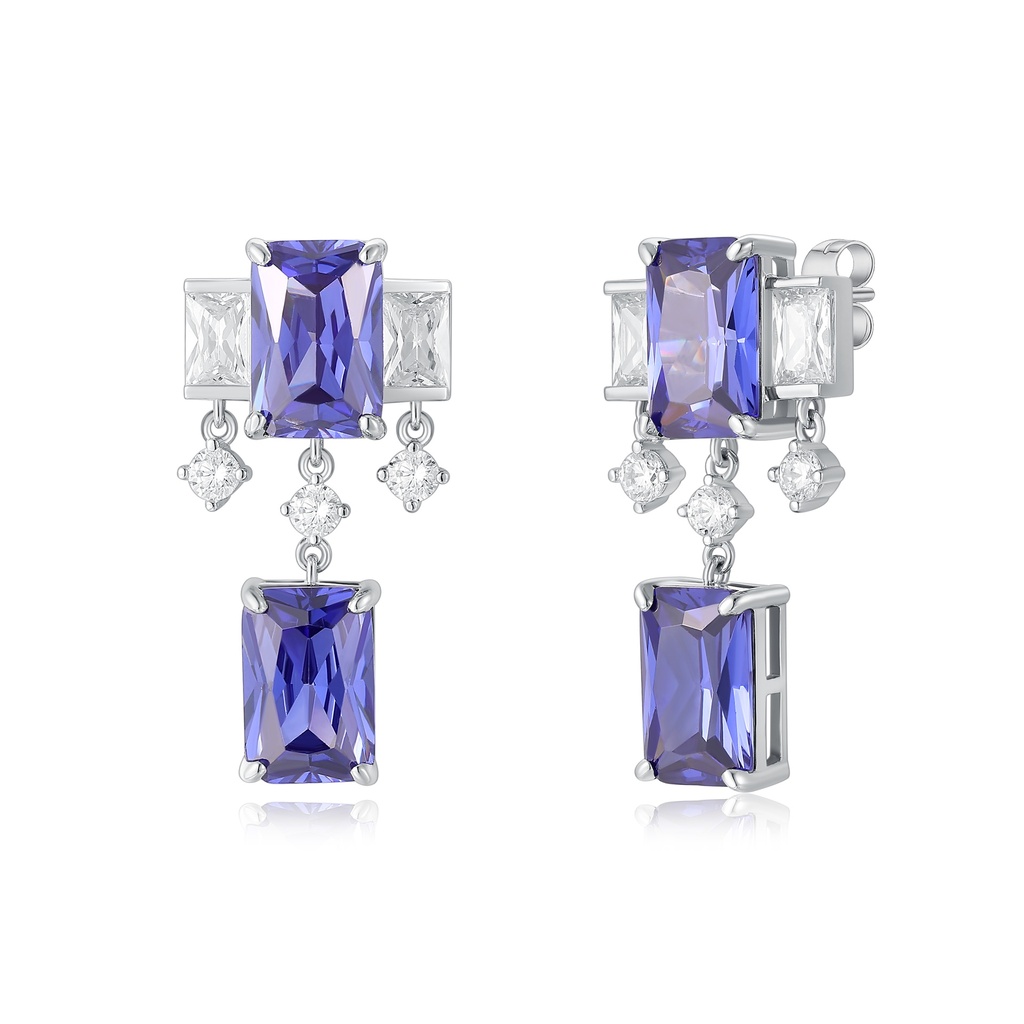 Modern Geometric Amethyst Drop Earrings with Sparkling Diamond Accents