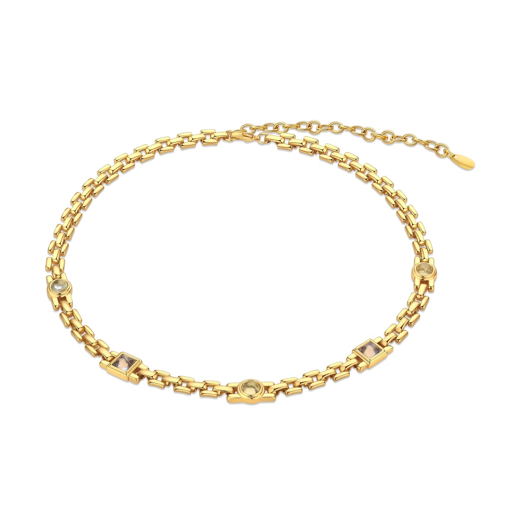 Modern Geometric Link Choker Necklace With Inset Crystal Stones