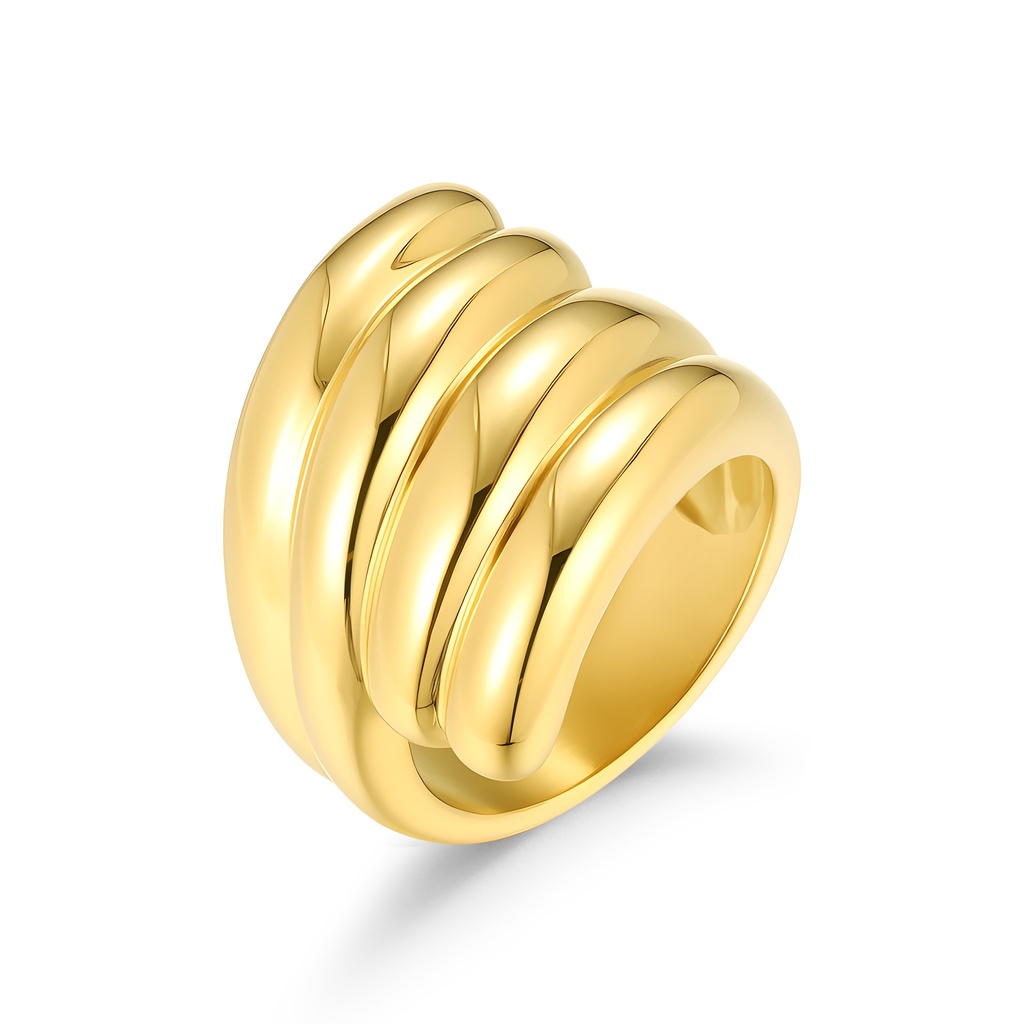 Bold Gold-Tone Stainless Steel Ring with Sculpted Layered Design