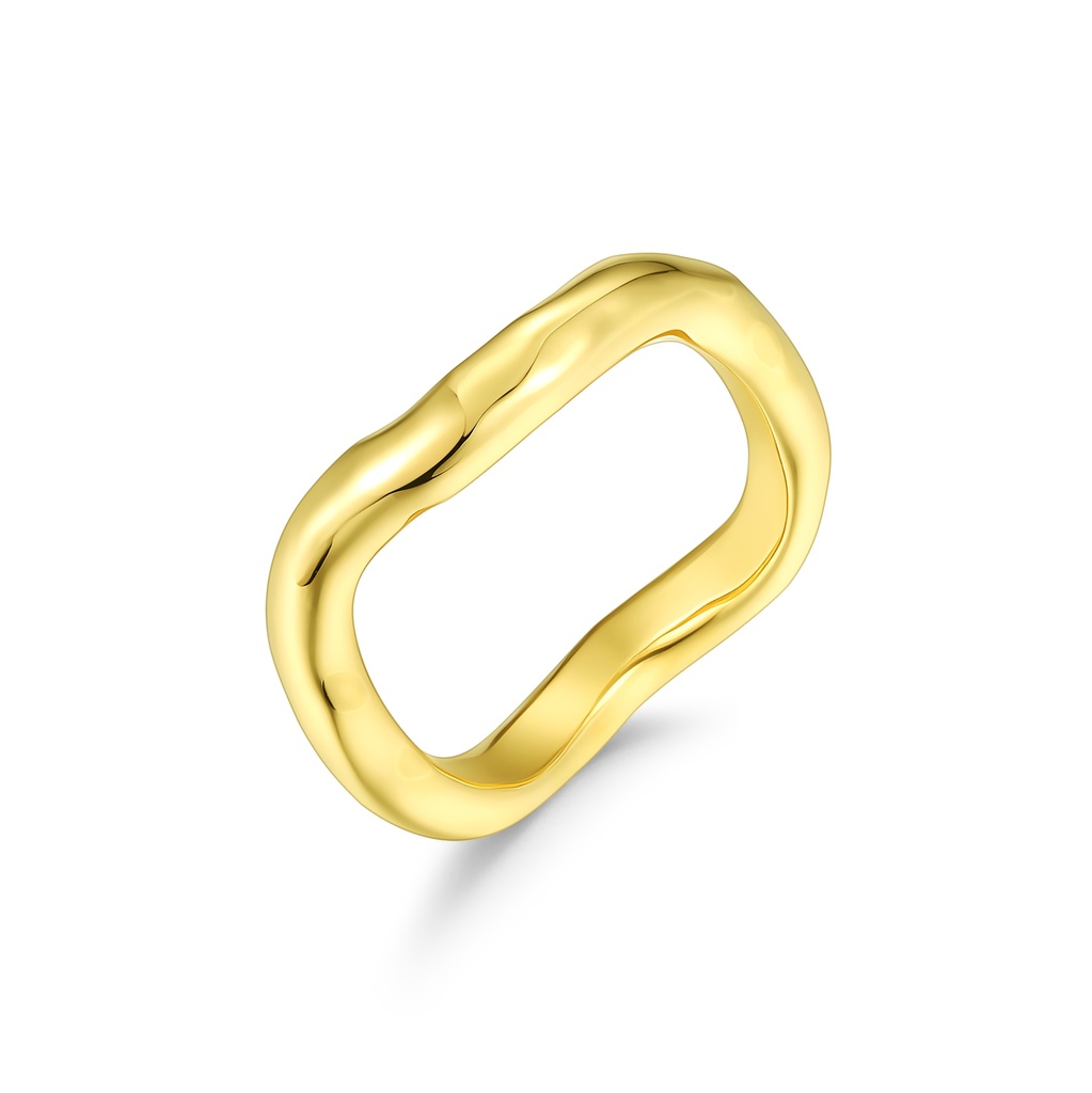 Modern Irregular Open Stainless Steel Ring in Polished Gold Finish