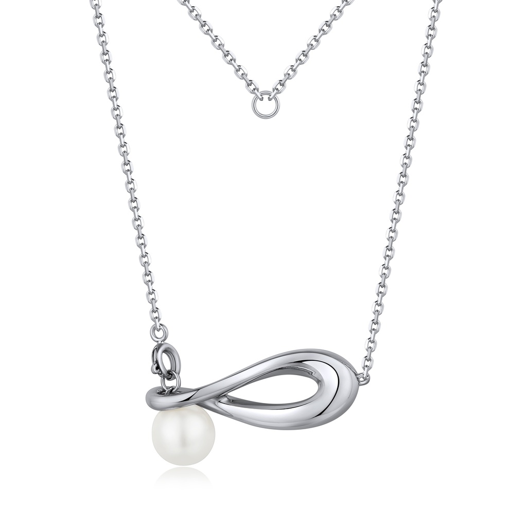 Modern Pearl Brass Pendant Necklace with Sculpted Twist