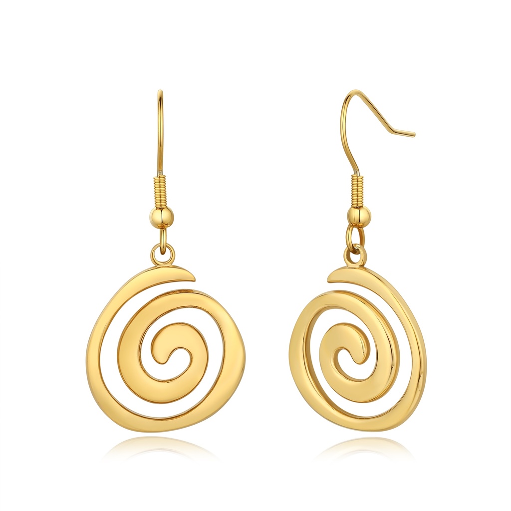 Modern Polished Spiral Drop Earrings in Gold Stainless Steel