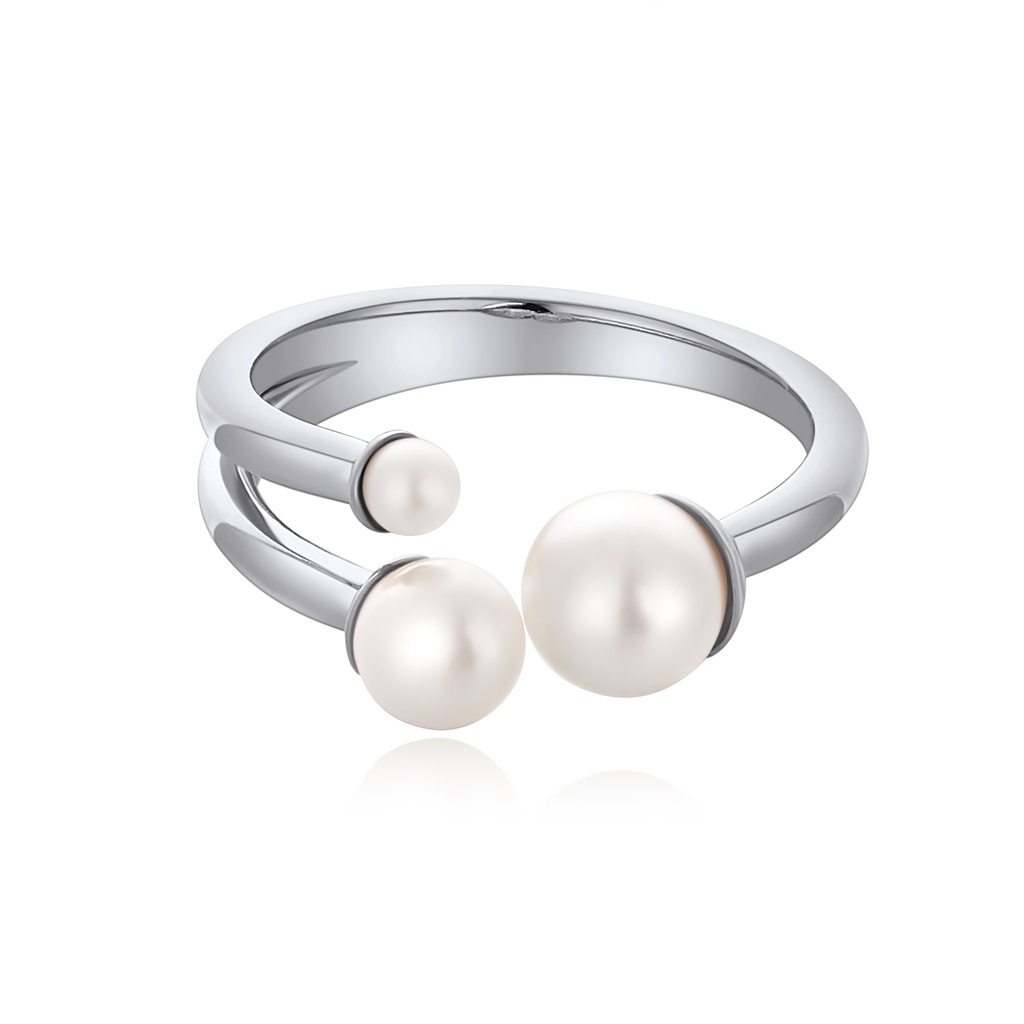 Modern Silver Pearl Open Ring