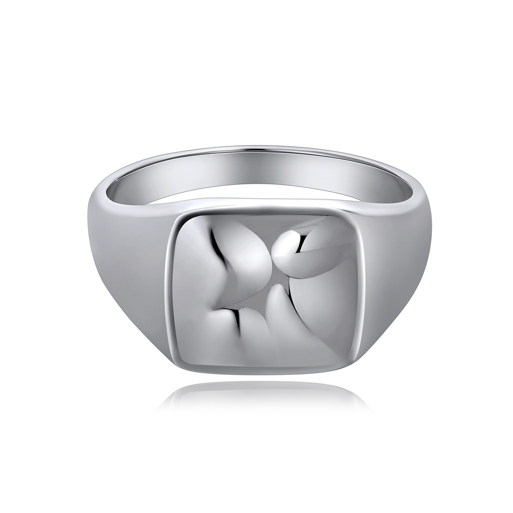Modern Silver-Tone Stainless Steel Signet Ring with Abstract Dome Detail