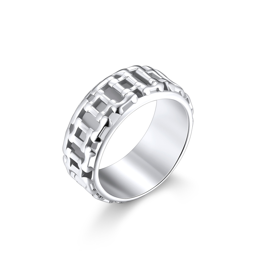 Modern Stainless Steel Band Ring with Geometric Link-Inspired Design