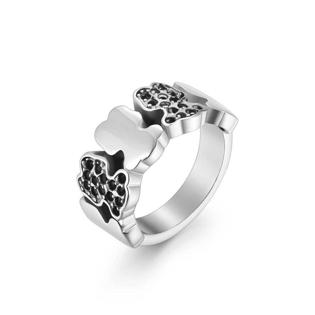 Modern Stainless Steel Clover Band with Black Textured Accents