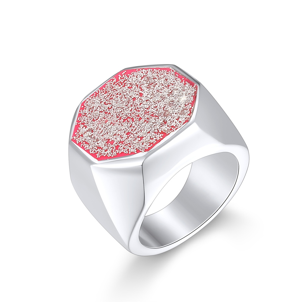 Modern Stainless Steel Octagon Ring with Sparkling Textured Surface