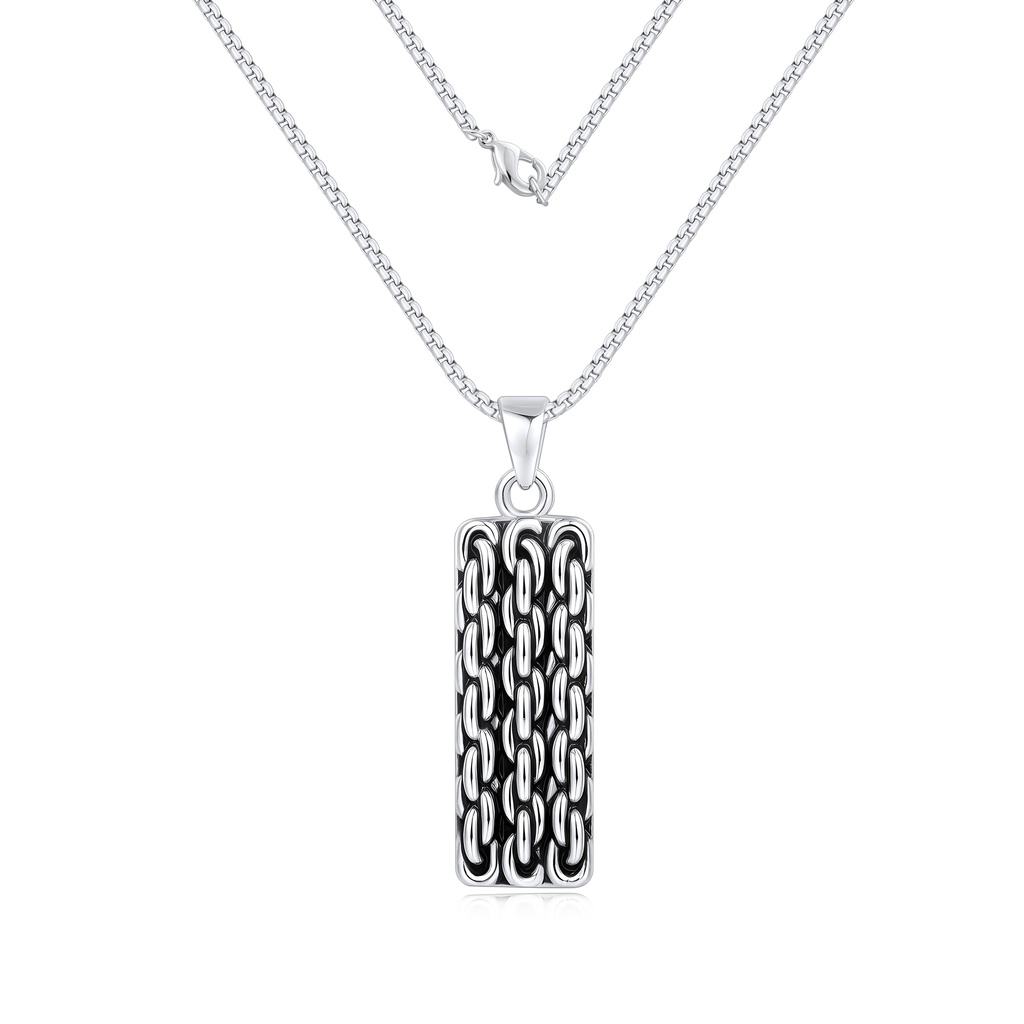 Modern Stainless Steel Pendant Necklace with Bold Chain Pattern Design