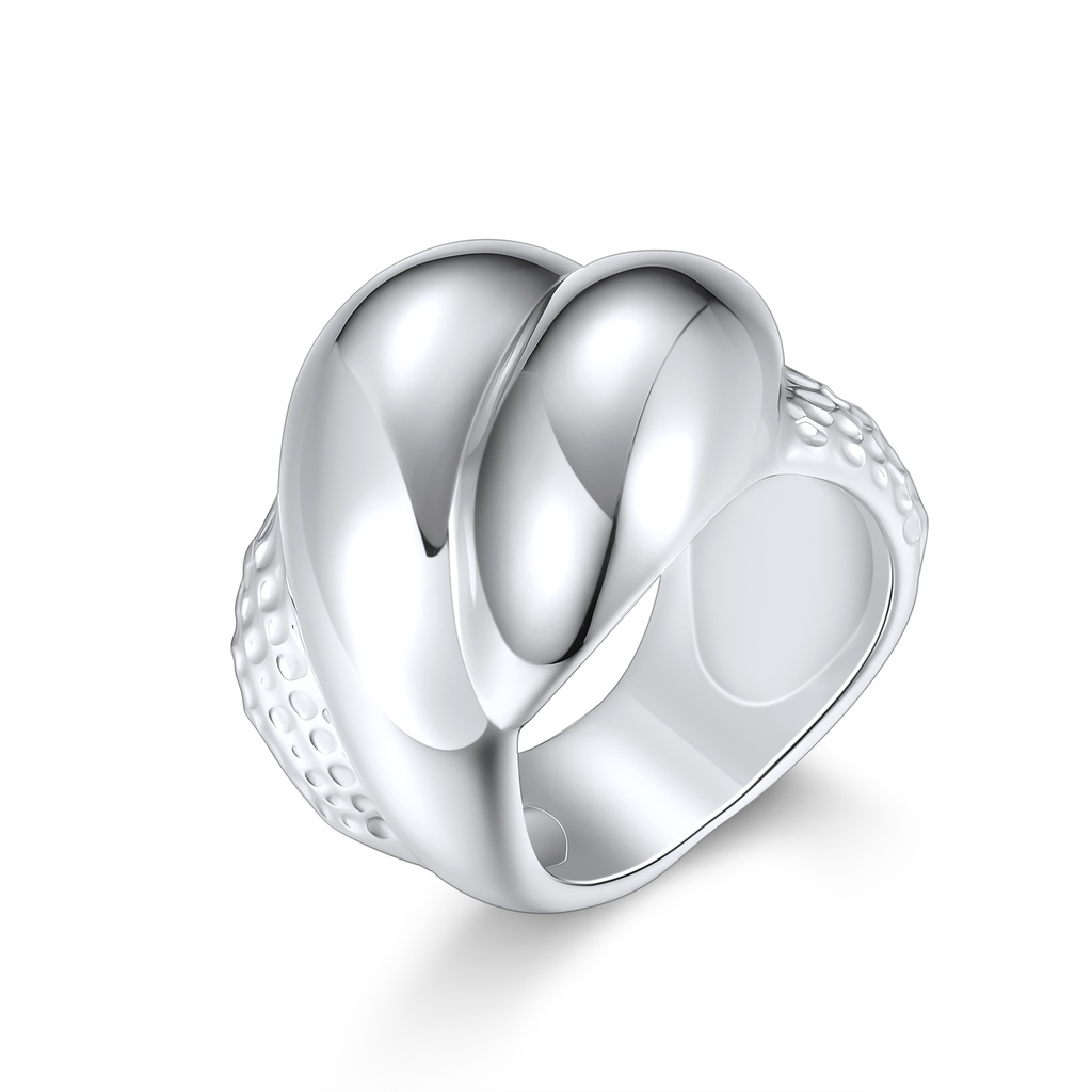 Modern Stainless Steel Ring with Abstract Twisted Heart-Inspired Design
