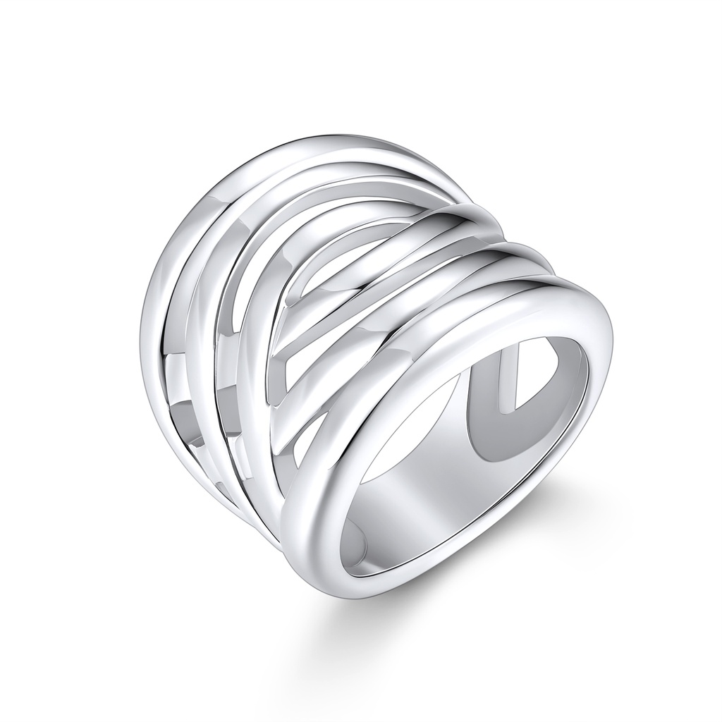Modern Stainless Steel Wide Band Ring with Layered Design