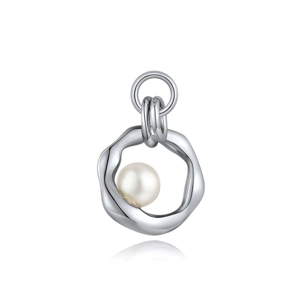 Modern Twisted Circle Charm with Floating Pearl Accent