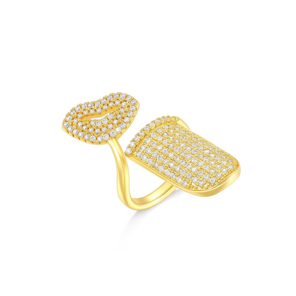 Bold Lips and Nail Design Dual Adjustable Gold Brass Ring