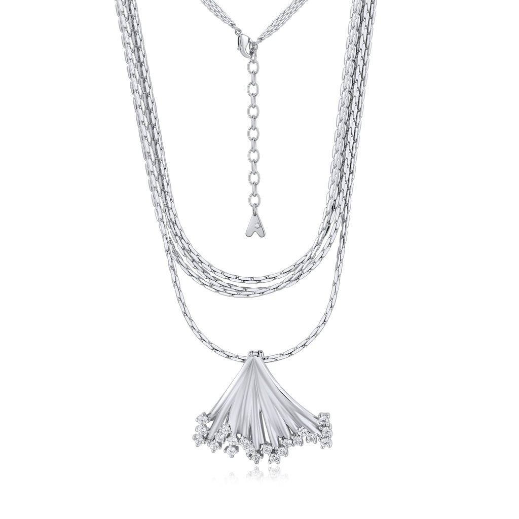Multi-Layer Silver Brass Necklace with Dazzling Tassel Pendant