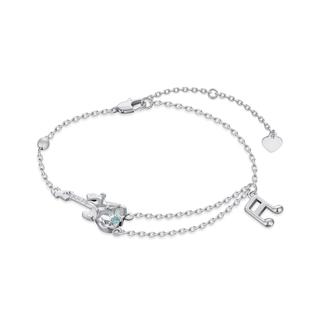 Musical Silver Guitar Bracelet with Light Blue Crystal Accent