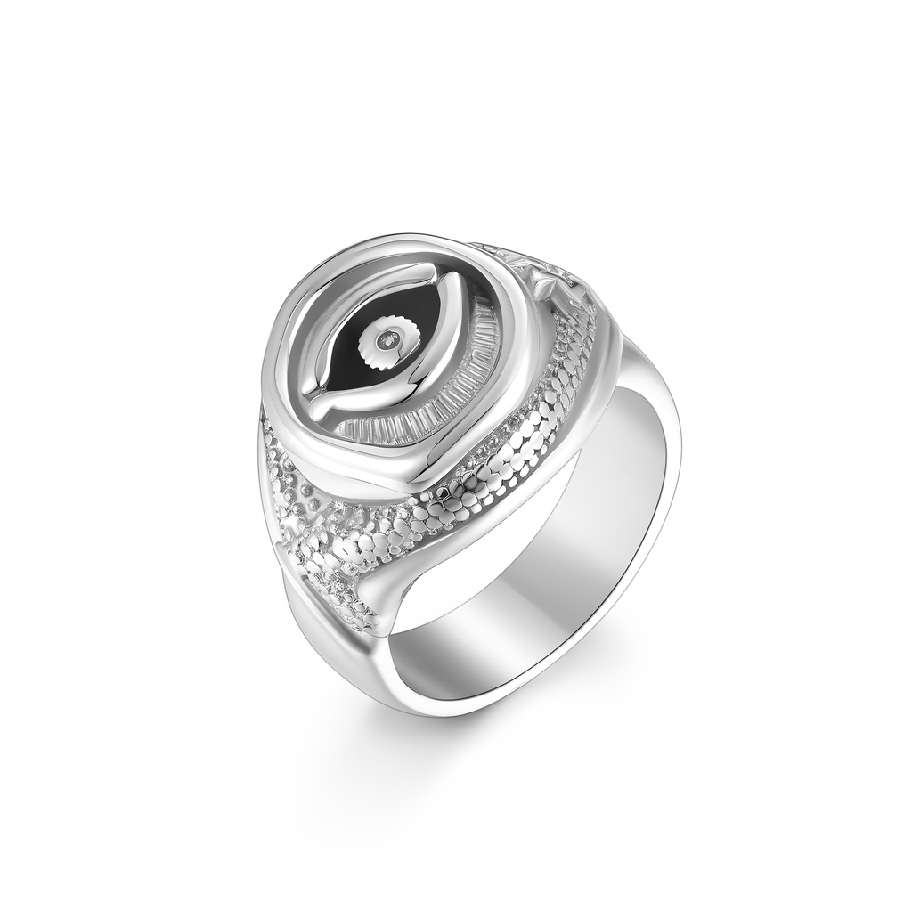 Mystic Eye Stainless Steel Ring with Intricate Textured Details