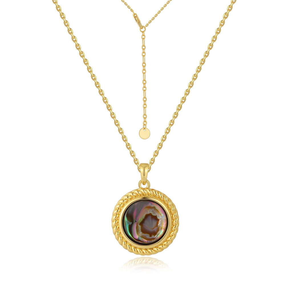 Natural Abalone Shell Circular Pendant Gold Necklace