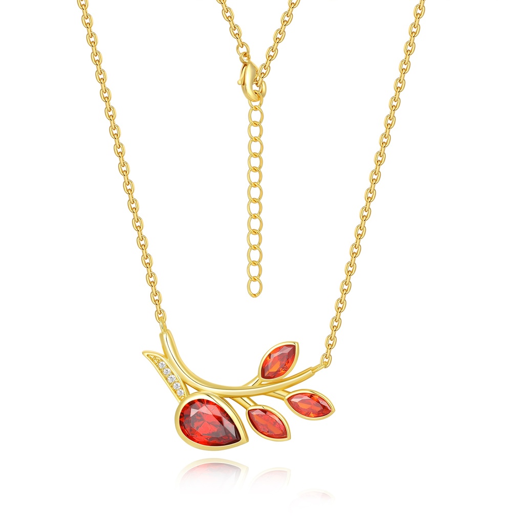 Nature-Inspired Red Leaf Branch Pendant Necklace for Women